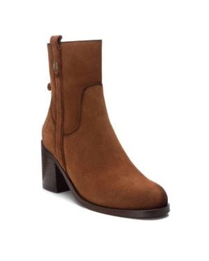 Xti Suede Block Heel Booties - Brown