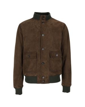 Stewart Suede Bomber Jacket With Knit Collar And Button Closure - Brown