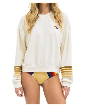 Aviator Nation Rugby Stitch Crewneck Sweatshirt - White