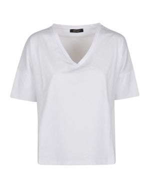 Aragona Cropped Relaxed V Neck T-Shirt - White