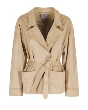 Urbancode Biscuit Belted Suede-Effect Polyester Jacket - Natural
