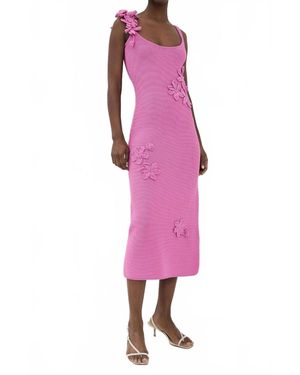 AMUR Allegra Floral Knit Midi Dress - Pink