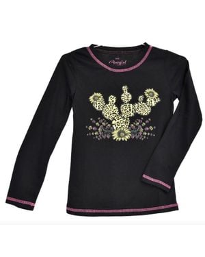 Cowboy Hardware Kid's Leopard Cactus Girls Tee - Black