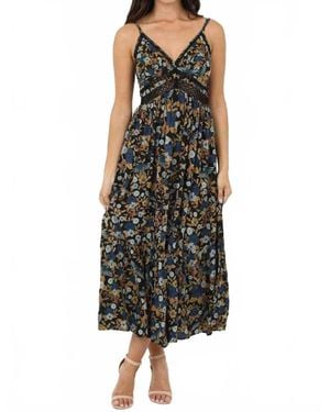 Angie V Neck Lace Trim Maxi Dress - Black
