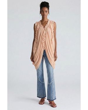 TRUEDAMES Cascade Ruffle Draped Tunic Top - Blue