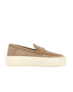 Hogan Suede Leather Flats With H Charm Detail And Memory Foam Insole - Natural