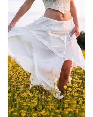 TRUEDAMES Solid Ruffle Drawstring Waist Asymmetry Hem Skirt - White