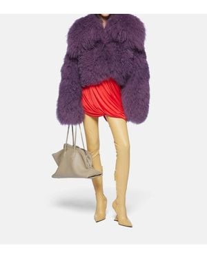 The Attico Mongolia Fur Bomber Jacket - Red