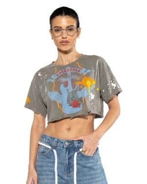 TRUEDAMES Rebel Echo Cropped Graphic Tee - Gray
