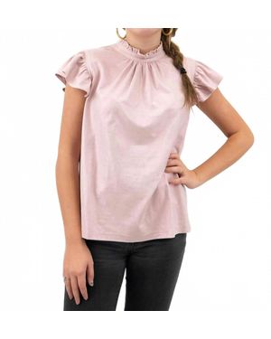 Voya Ruffle Sleeve Suede Top - Pink