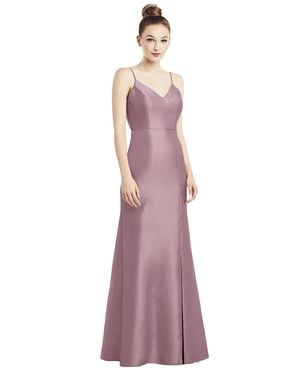 Alfred Sung Open-Back Bow Tie Satin Trumpet Gown - Purple