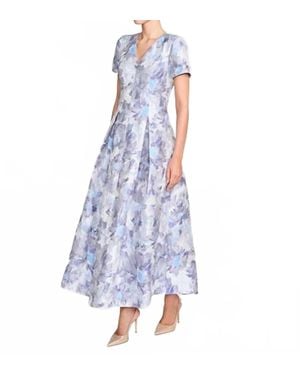 Bigio Collection Floral Jacquard V Neck Gown - Blue