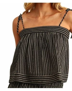 Miou Muse Market Stripe Tie Top - Black