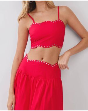 TCEC Studded Scallop Hem Cropped Cami Top - Red