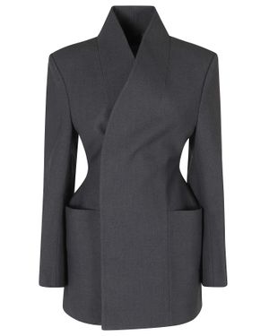 LA PISCINE Sculpted Blazer With Mandarin Collar And Cut-Out Details - Black