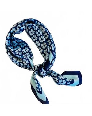Ellison+Young Four Petal Clover Square Scarf - Blue
