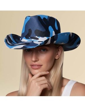 Fashnzfab Camouflage Print Woven Western Cowboy Hat - Blue