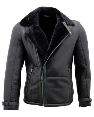 Infinity Leather Double Breasted Sheepskin Leather Biker Jacket-Manila - Black