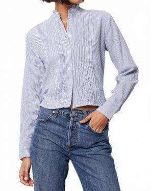 Bobi Pintuck Long Sleeve Top - Blue