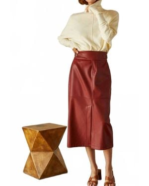 Crescent Natalie Vegan Polyurethane Midi Skirt - Red