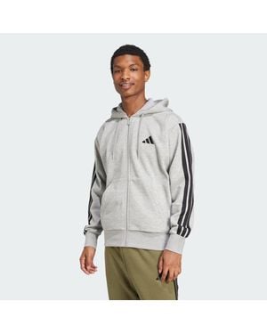 adidas Essentials 3-Stripes Fleece Hoodie - Gray
