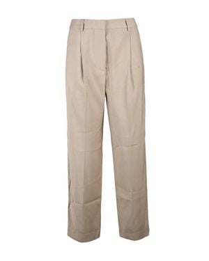 Kaos High-Waisted Wide Leg Pants With Pleated Design - Natural