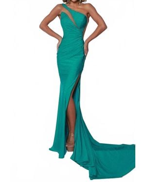 Johnathan Kayne Asymmetric Illusion Cutout Prom Gown - Green