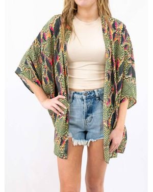 Adrienne Snake Print Neon Kimono - Green