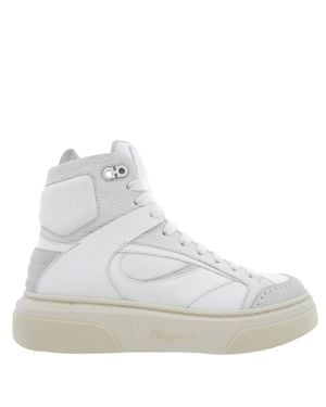 Ferragamo Cassio Leather High-Top Sneakers - White