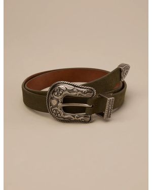 Lucky Brand Rope Engraved Western Buckle Leather Belt - Brown
