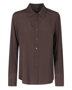 Seventy Classic Collar Extended Back Hem Silk Shirt - Brown