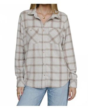 Panache Apparel Loreli Plaid Button Up Top - Gray