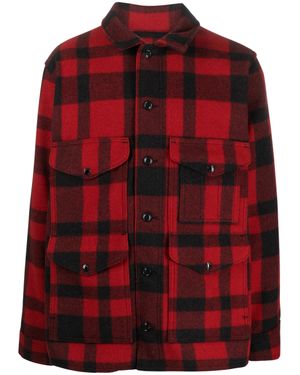 Filson Mackinaw Plaid Buttoned Shirt Jacket With Structured Collar And Flap Pockets