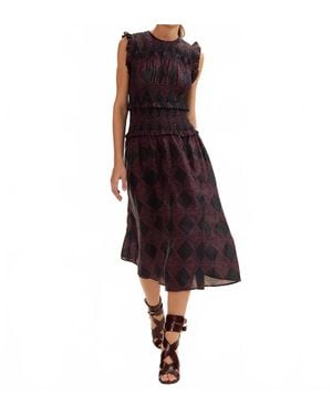 Cynthia Rowley Smocked Ramie Dress - Red