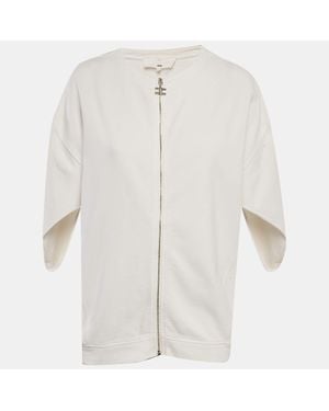 Elisabetta Franchi Cotton Knit Zip Front Oversized Jacket - White