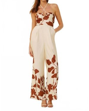 Endless Blu. Rustic Floral Wide Pant Jumpsuit - Natural