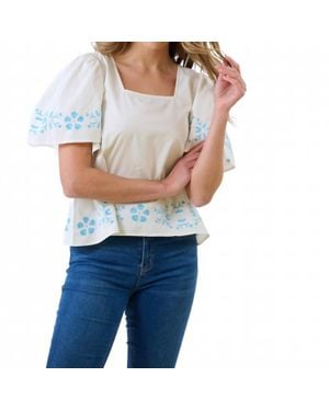BROOKS AVENUE Georgia Square Neck Blouse - Blue