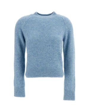 Dries Van Noten Light Texas Cropped Alpaca Wool Crewneck Sweater - Blue