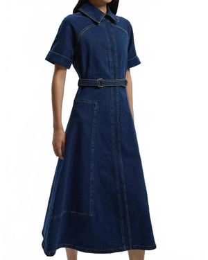 Karen Millen Stretch Denim Tab Belt Midi Dress - Blue