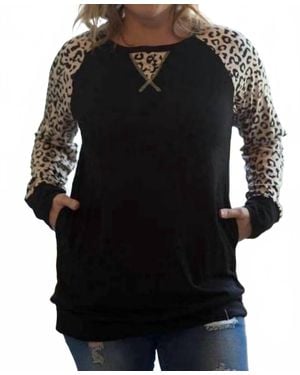 Shirley Stone Leopard Raglan Pocket Top - Black