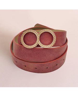 Fashnzfab Textured Metal Double O Buckle Accented Faux Leather Belt