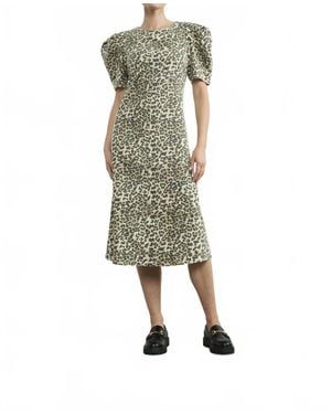 Aaron & Amber Puff Sleeve Midi Dress - Green