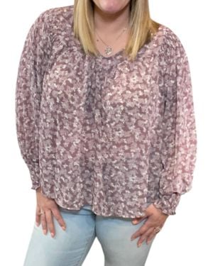 She + Sky Floral Smocked Long Sleeve Top - Red