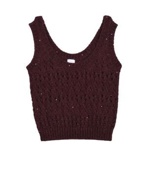 Eleventy Alpaca-Blend Openwork Top - Red
