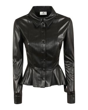 Elisabetta Franchi Asymmetrical Peplum Synthetic Leather Shirt - Black