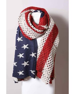 Leto Oversized American Flag Knit Blanket Scarf - Red