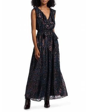 Marie Oliver Francine Metallic Silk Maxi Dress - Blue