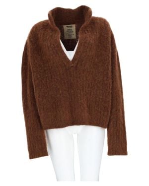 Uma Wang Deep V-Neck Alpaca-Blend Knit Sweater - Brown