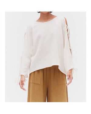 GRADE & GATHER Open Tie Sleeves Gauze Top - White