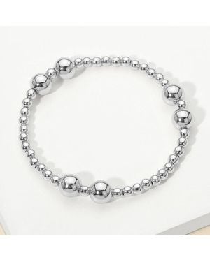 Fashnzfab Stainless Steel Graduated Beaded Stretch Bracelet - Metallic